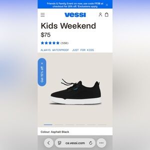 Vessi Kids Weekend Sneakers in Asphalt Black and White